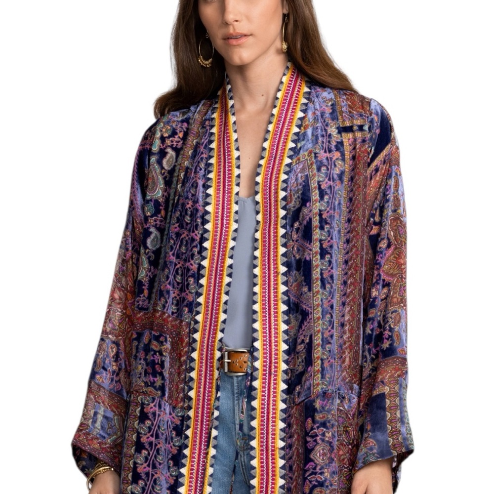 Johnny Was Vibrant Blue and Purple Kimono Blouse